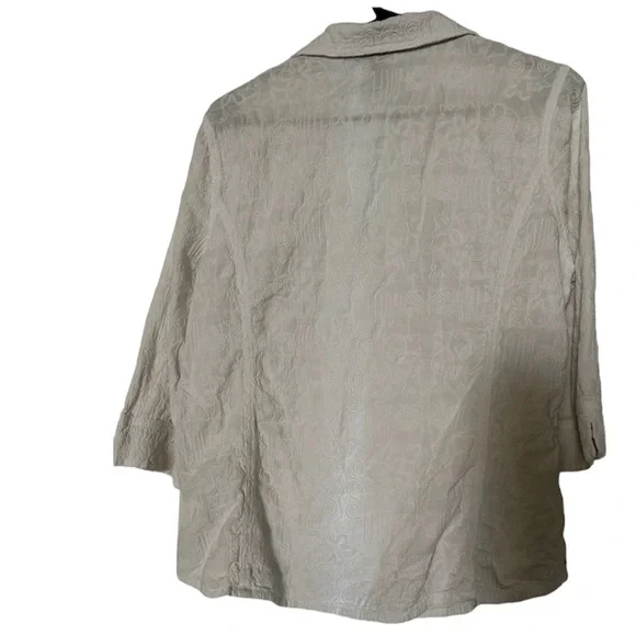 Focus Casual Life Womens White Embroidered Lace Paisley Textured Button Up Shirt - Picture 2 of 4